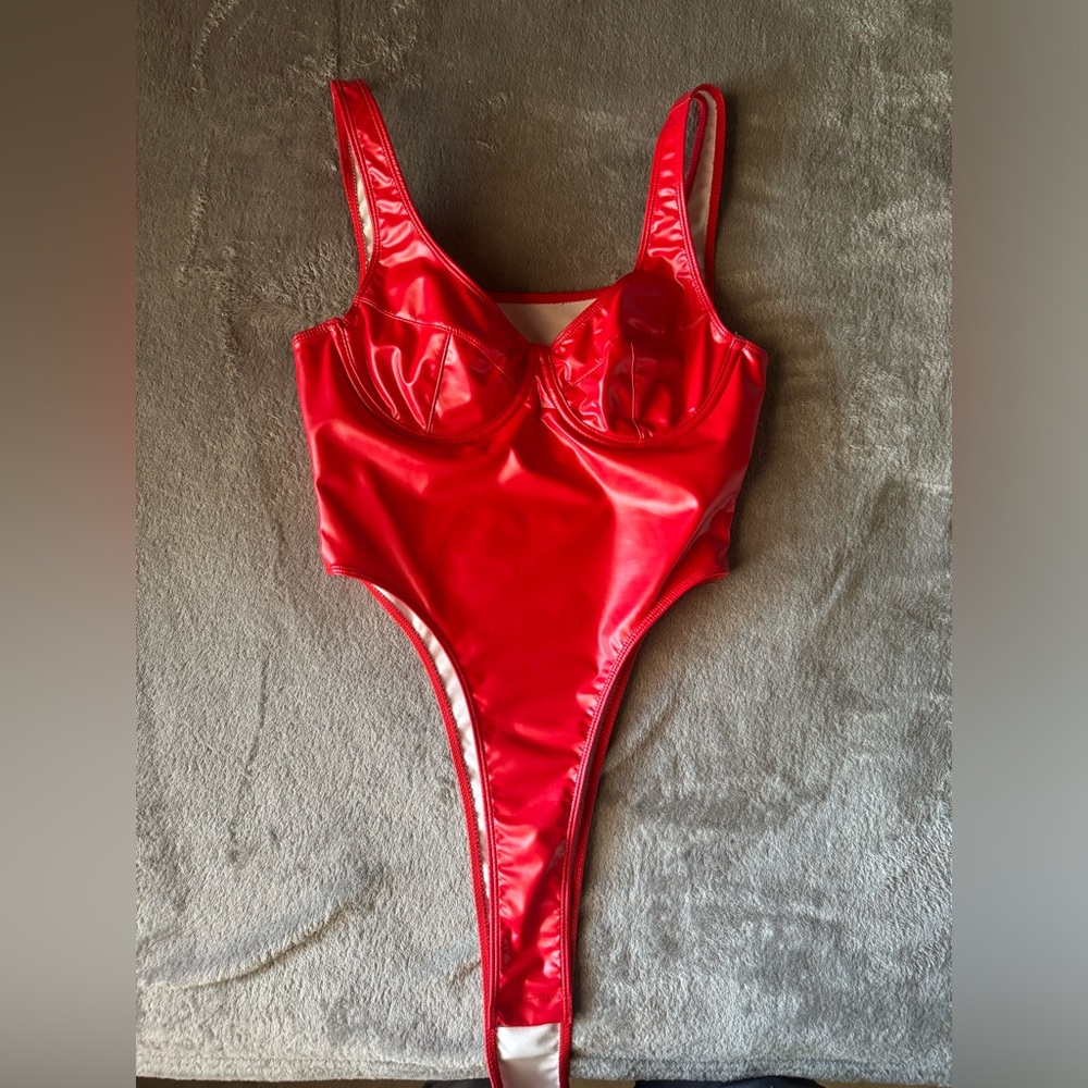 red bodysuit tank top